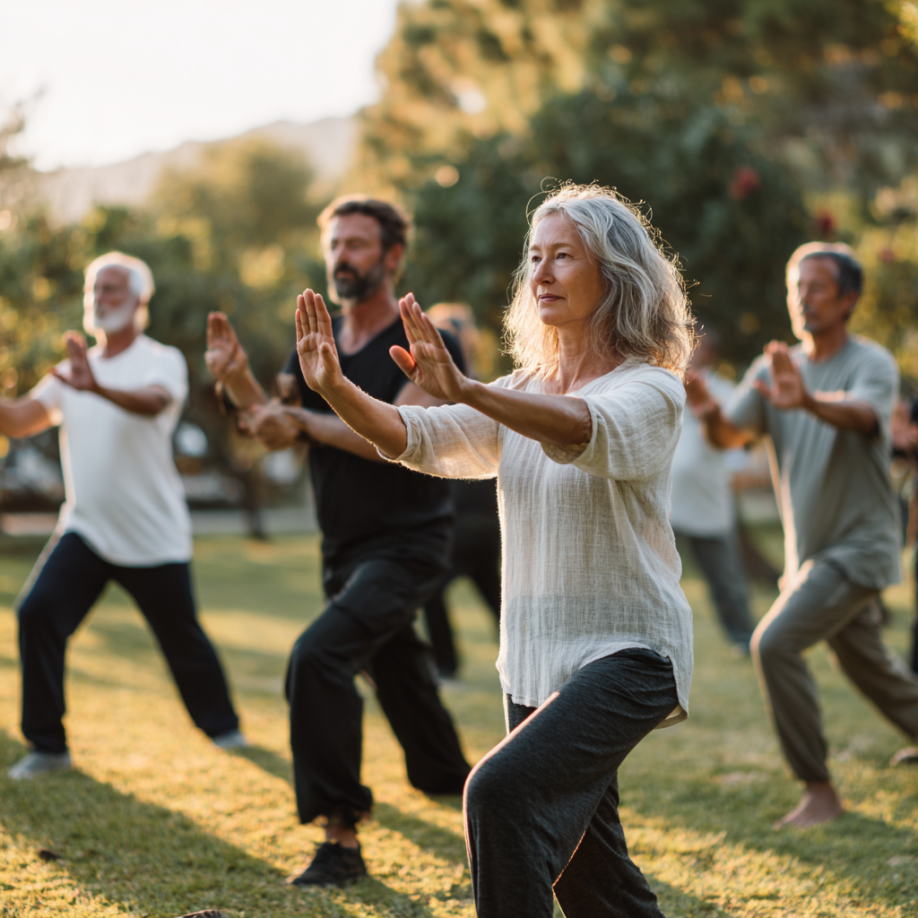Група людей різного віку виконує реабілітаційні вправи